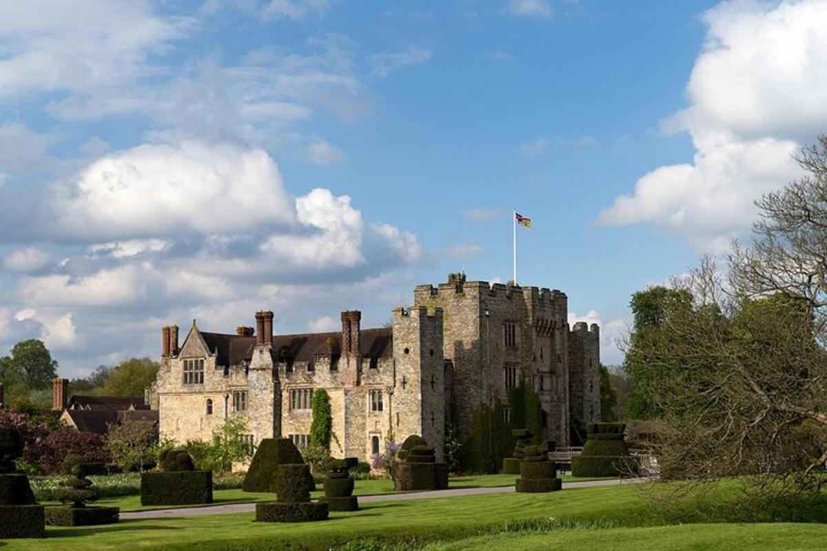 an old castle with a flag on top of it