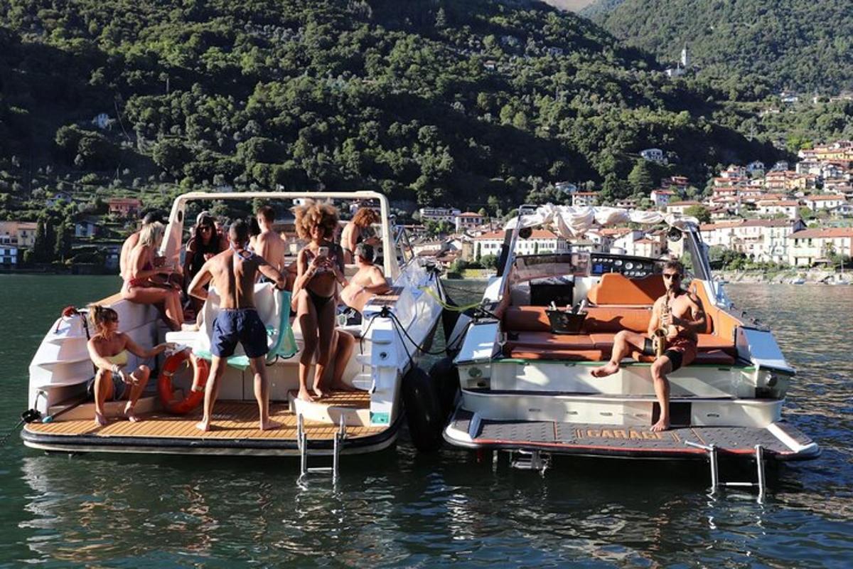 a group of people on boats in the water