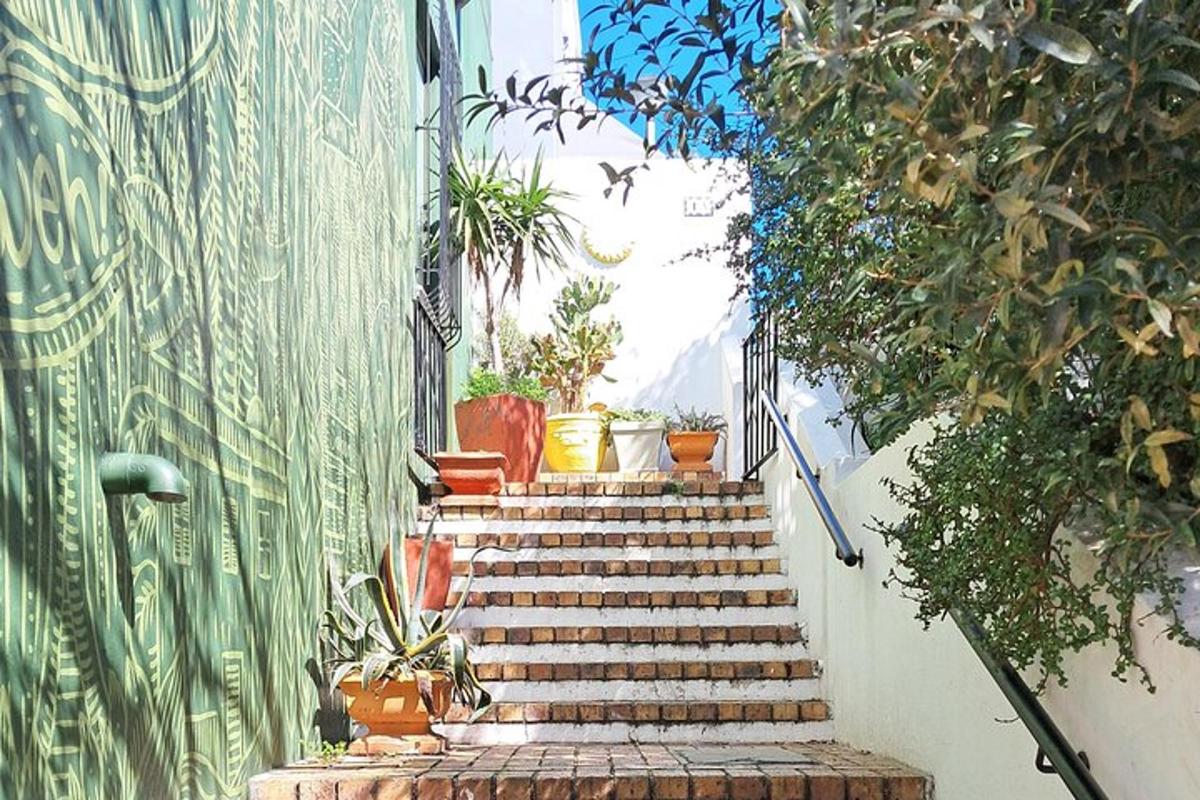 eine Treppe mit Topfpflanzen darauf