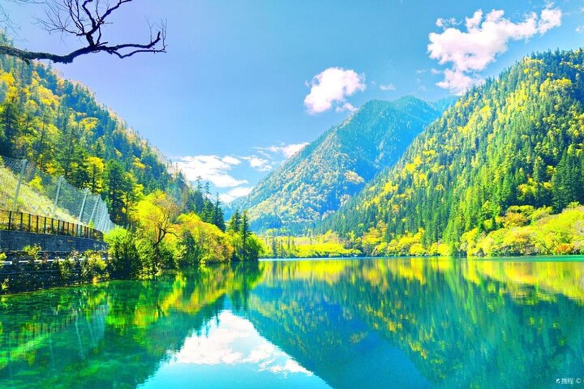 a view of a lake with trees and mountains