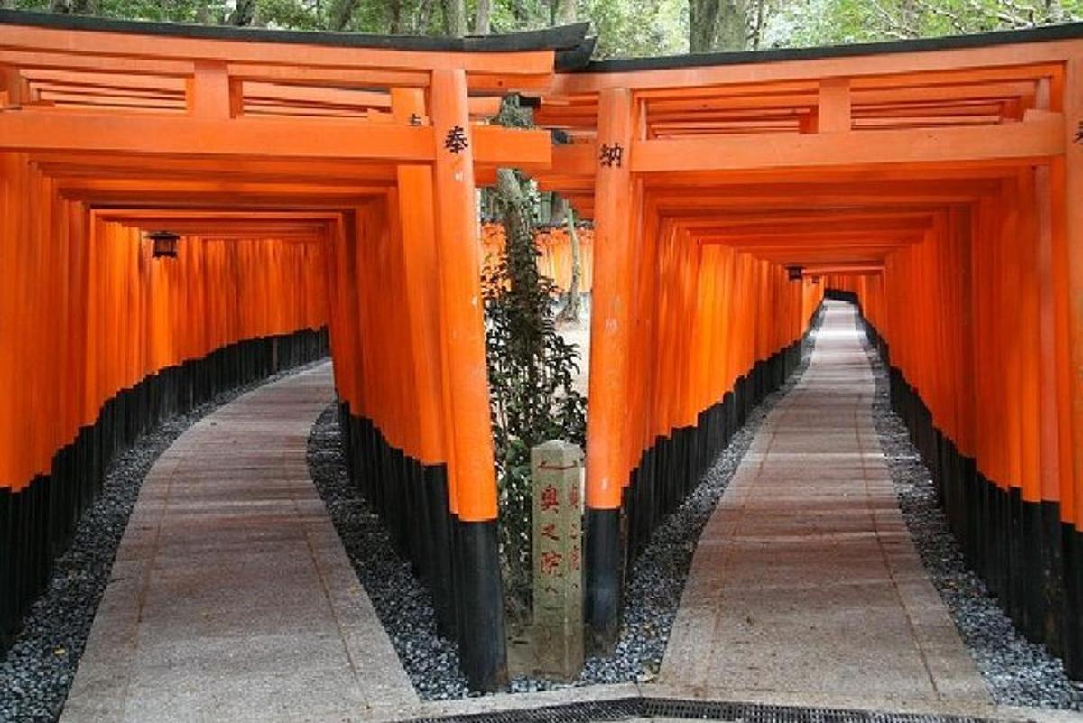 an entrance to a shrine with orange torii gates