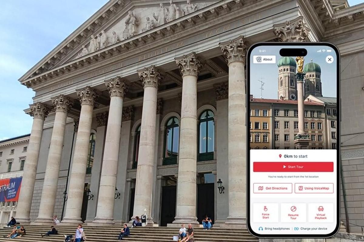 mobilní telefon před velkou budovou