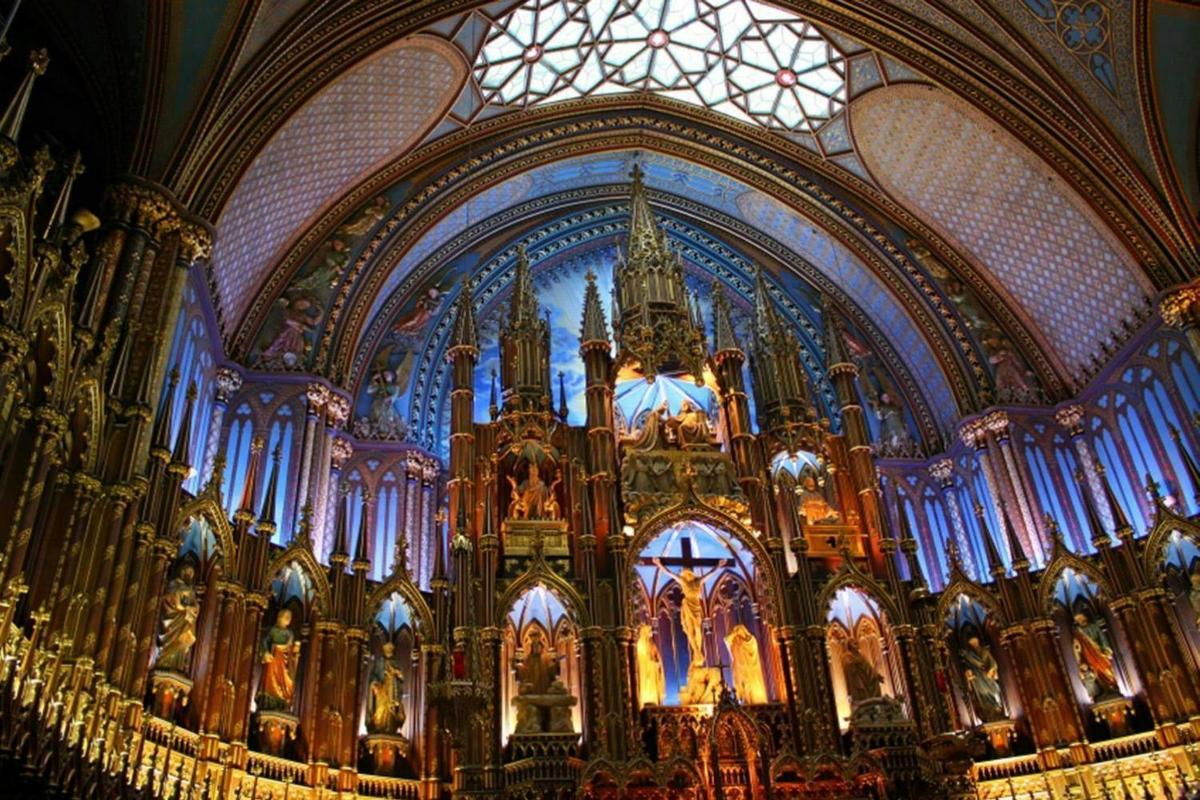 a large church with a stained glass ceiling