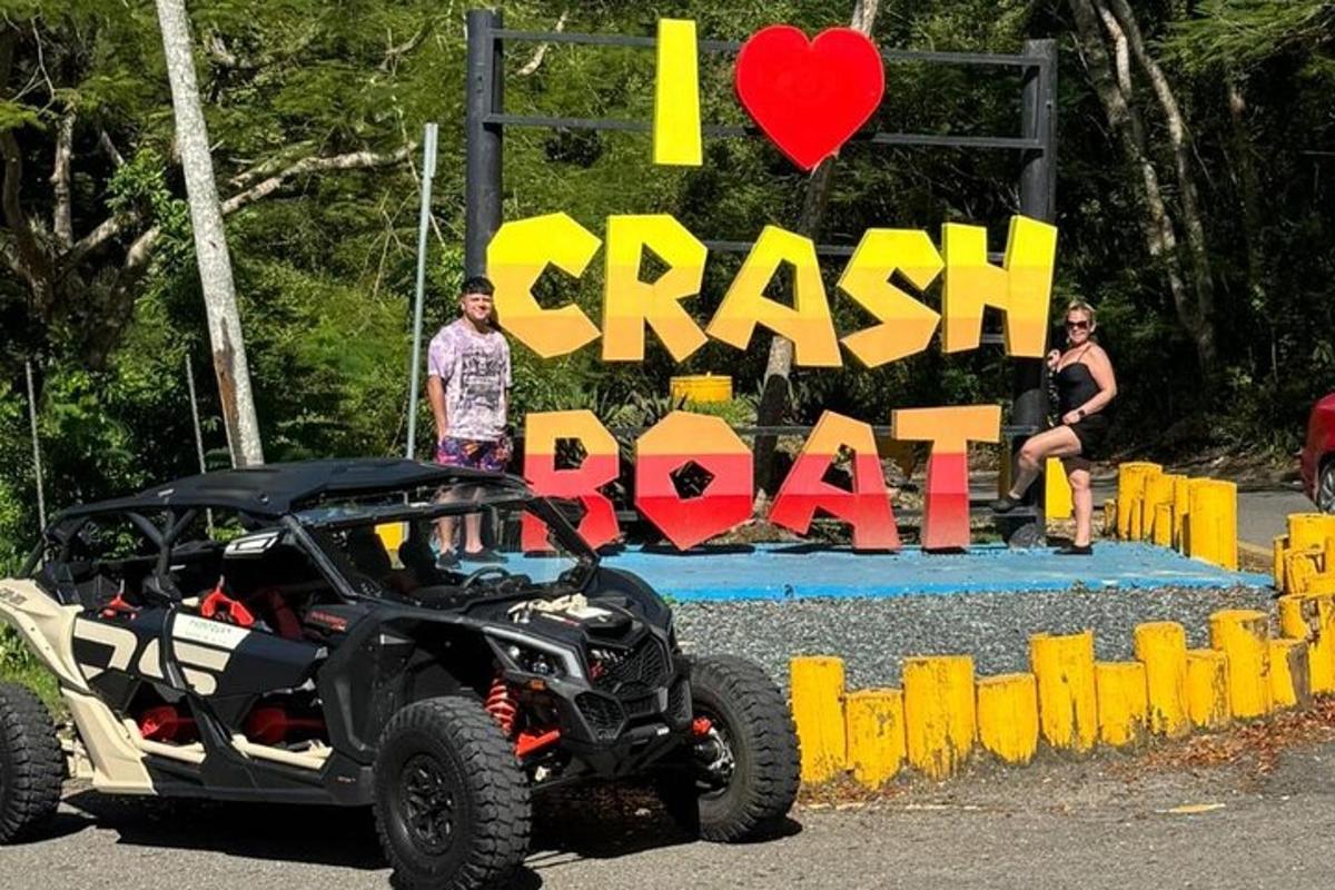 a atv parked in front of a sign that says i crash pearl