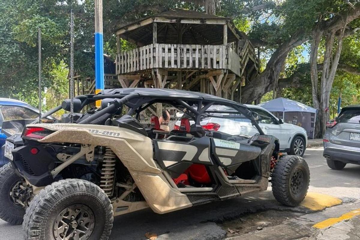 a four wheeled vehicle parked in a parking lot