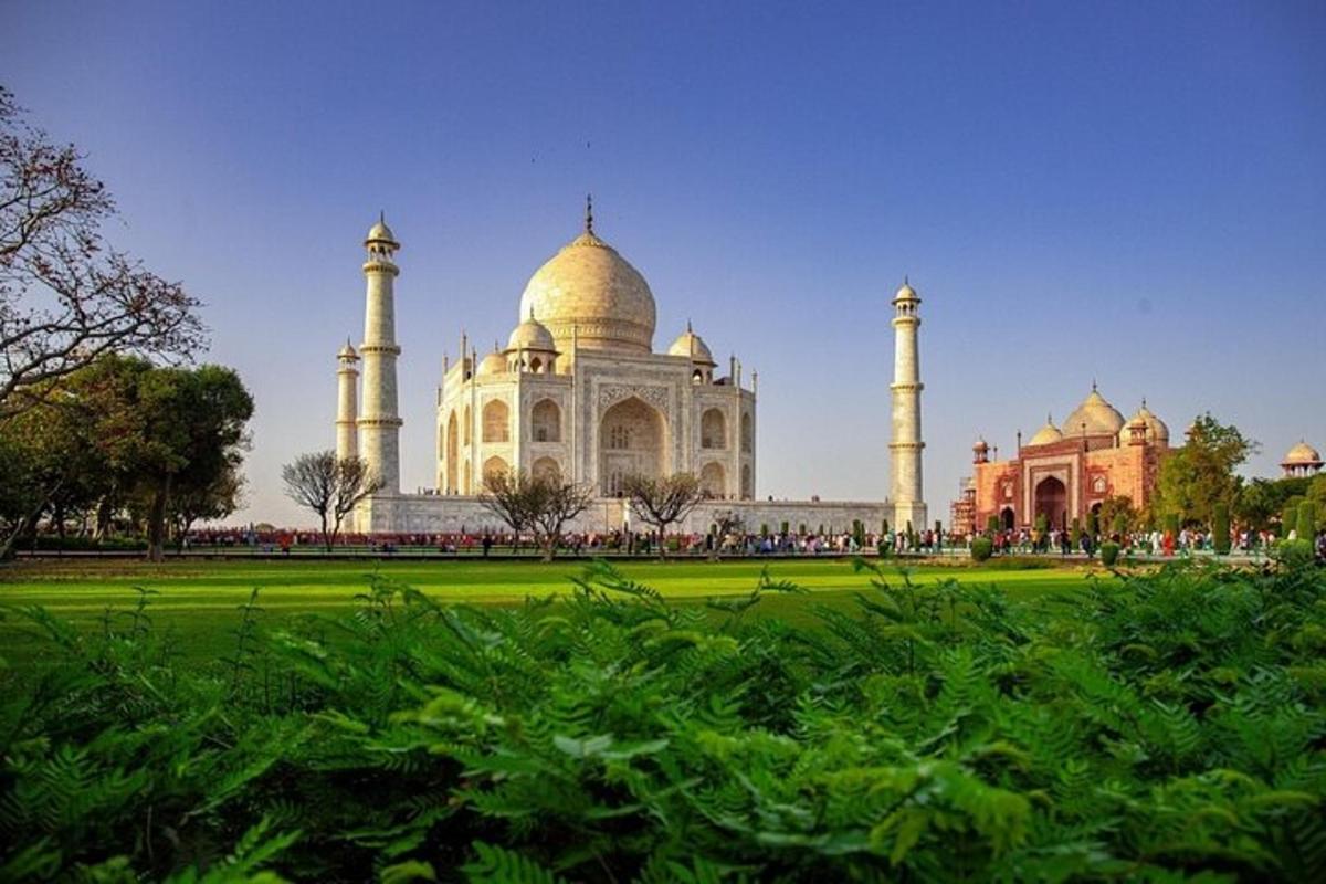 pemandangan bangunan taj mahabalipuram dengan padang hijau