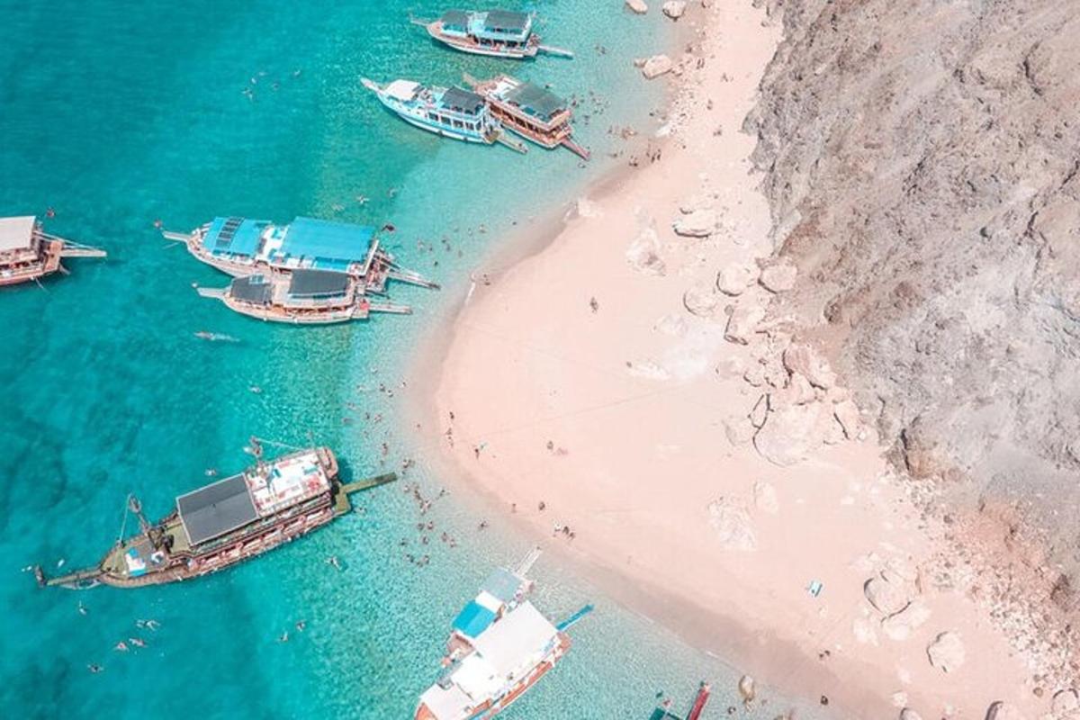 Un grupo de barcos en el agua junto a una playa.
