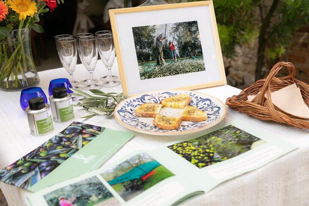 a table with a plate of food and a picture