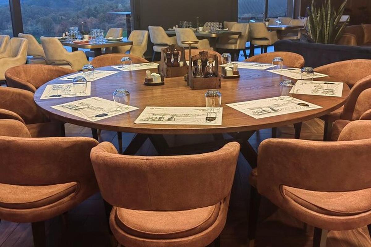 a group of tables and chairs in a restaurant