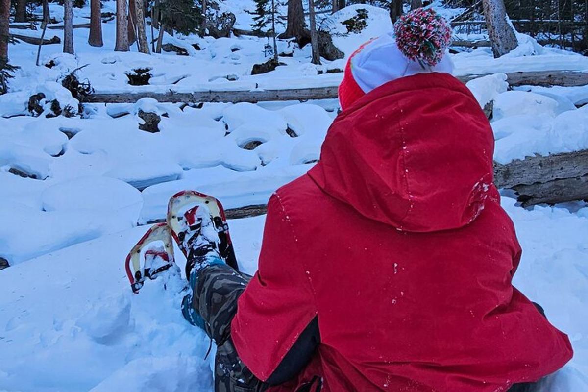 a person is sitting in the snow with a snowboard