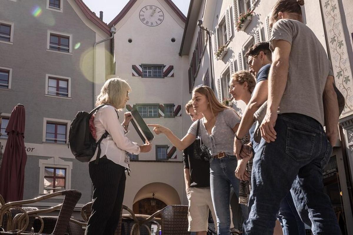 a group of people standing in front of a building