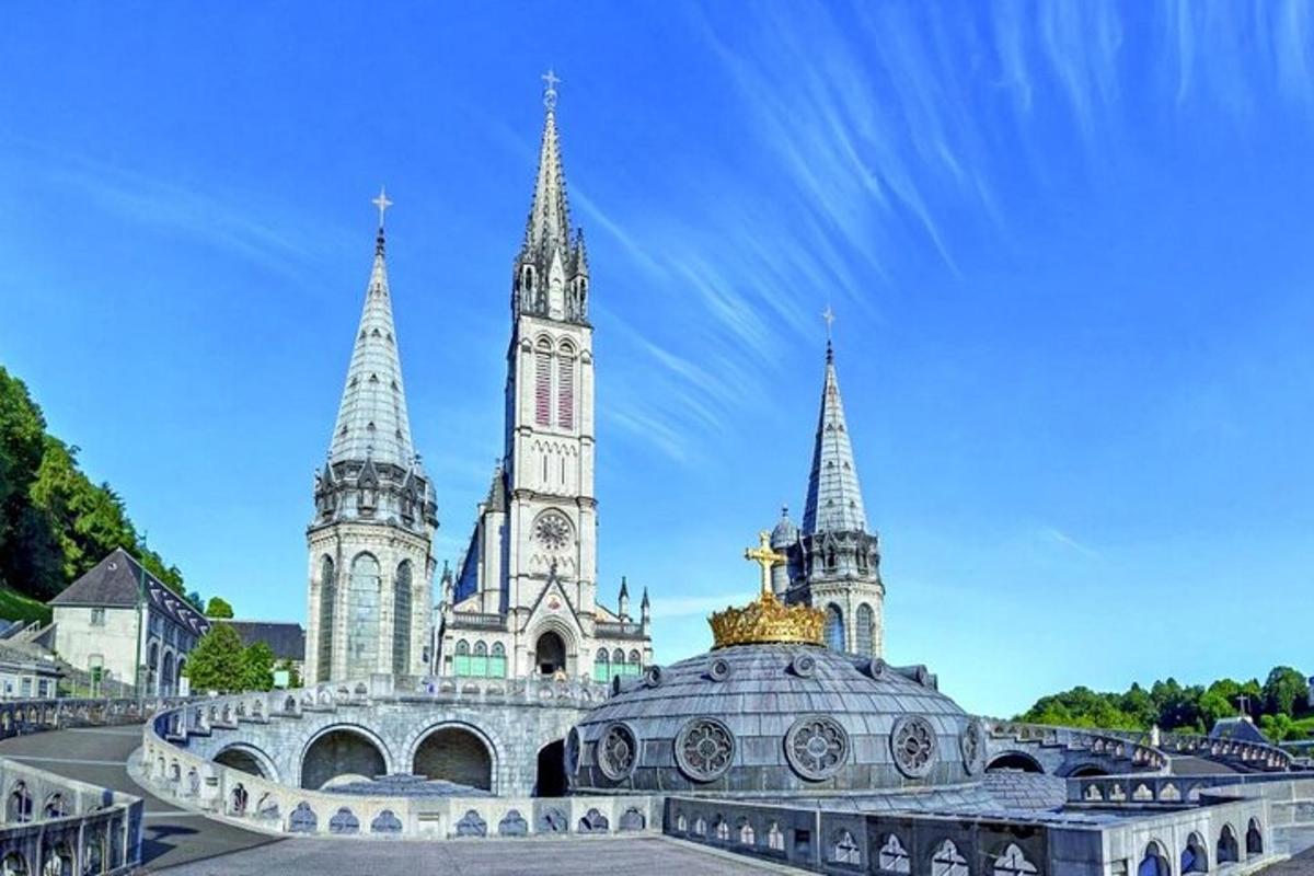 a large building with two towers and two clocks