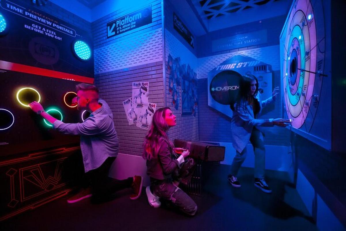 a group of people playing a video game in a room