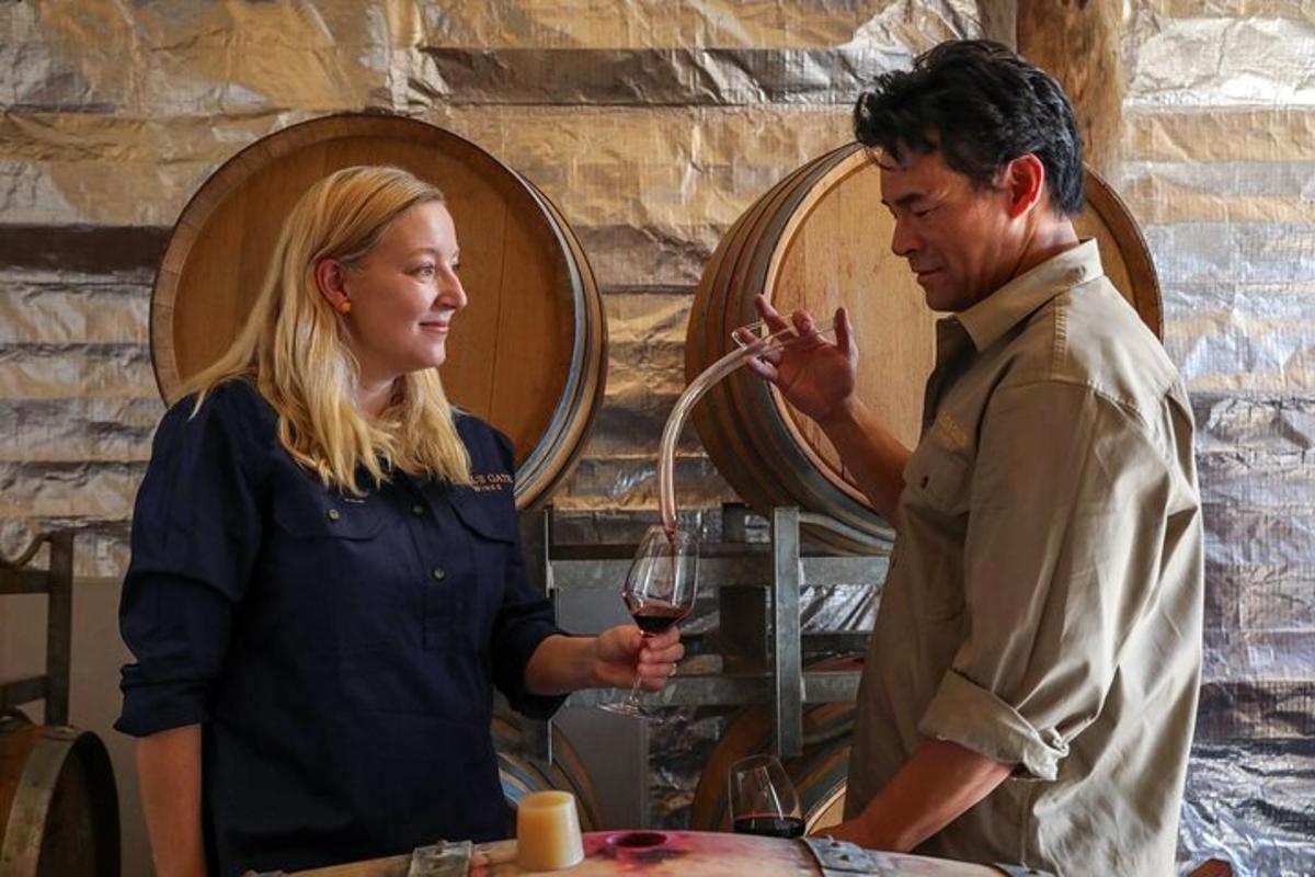 un uomo e una donna che tengono in mano un bicchiere di vino
