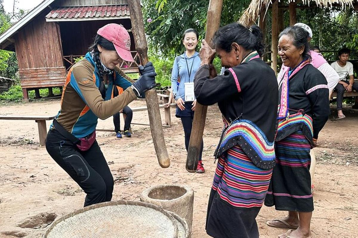 a group of women standing around a basket