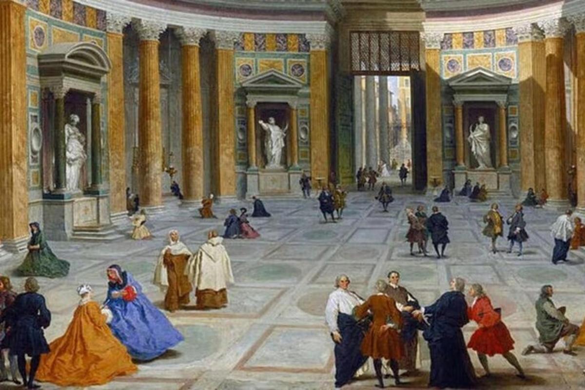 a painting of people dancing in a room