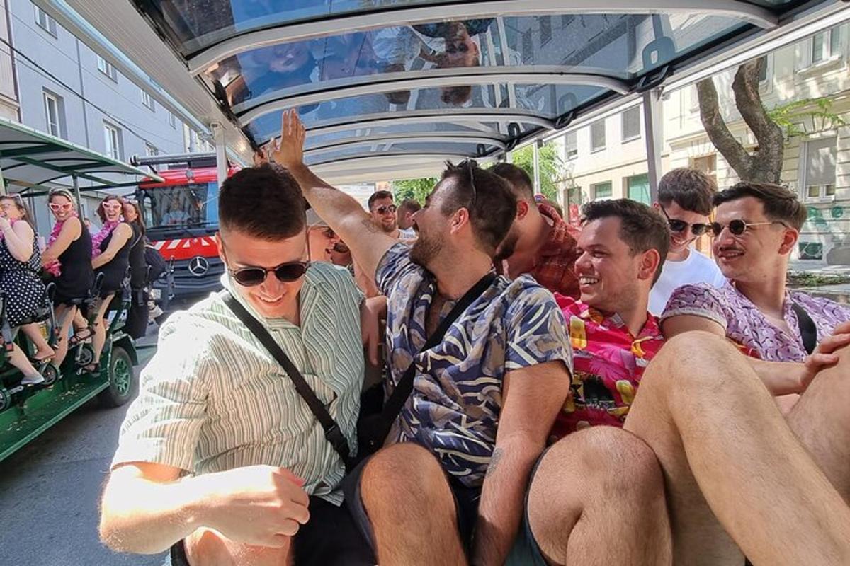 a group of people sitting on a bus