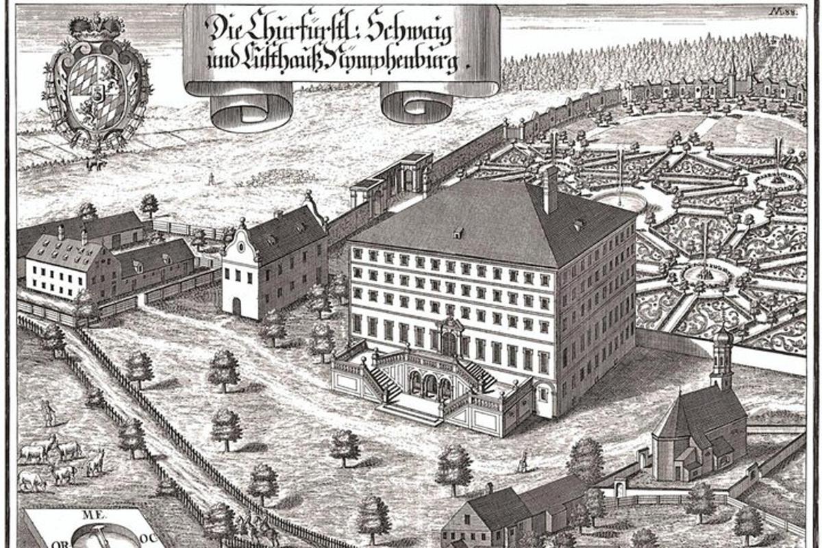 un vecchio disegno di una città con un grande edificio