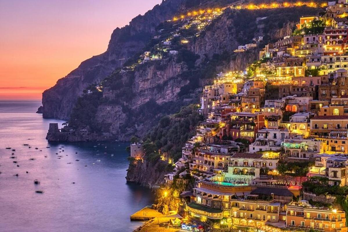 a view of the amalfi coast at night