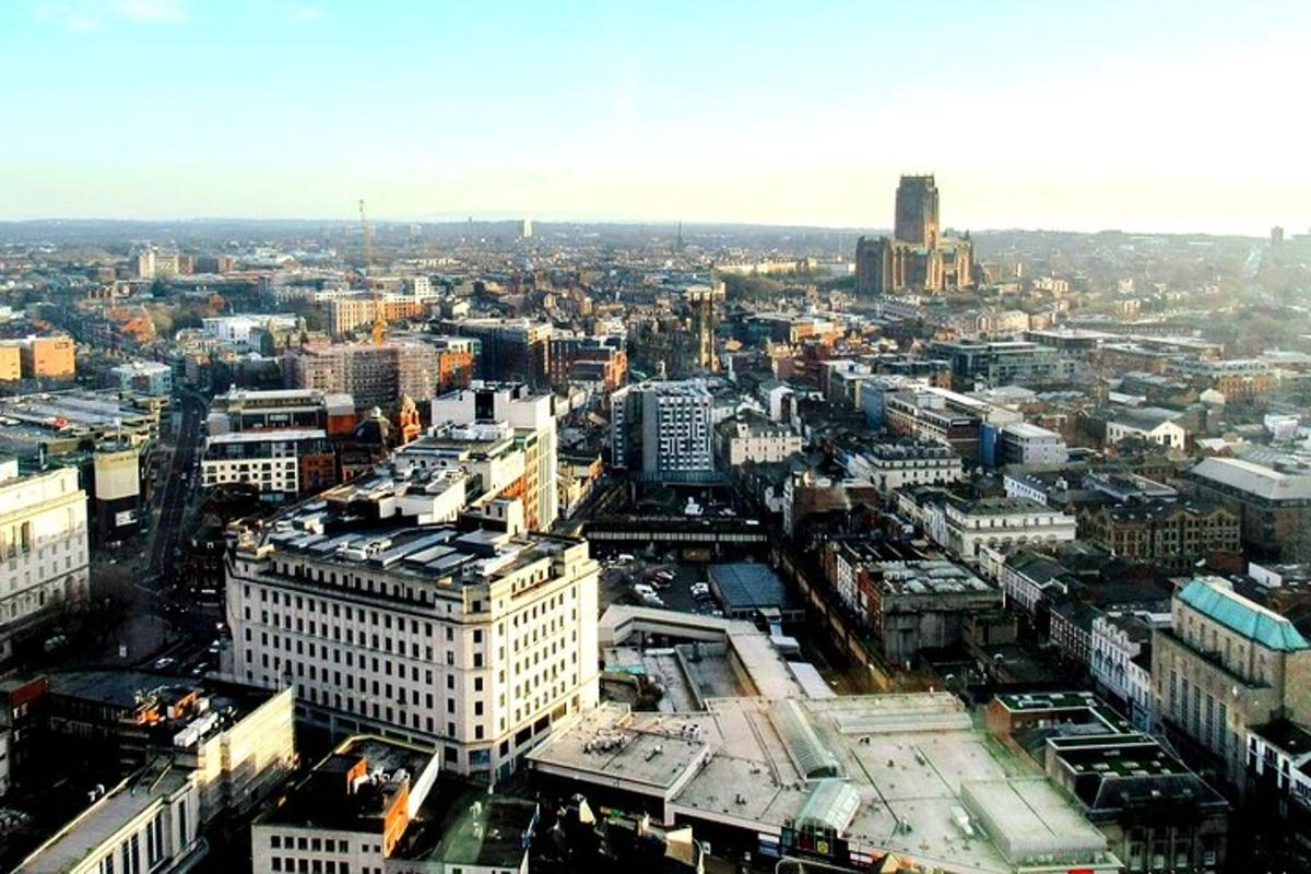 an aerial view of a city with buildings
