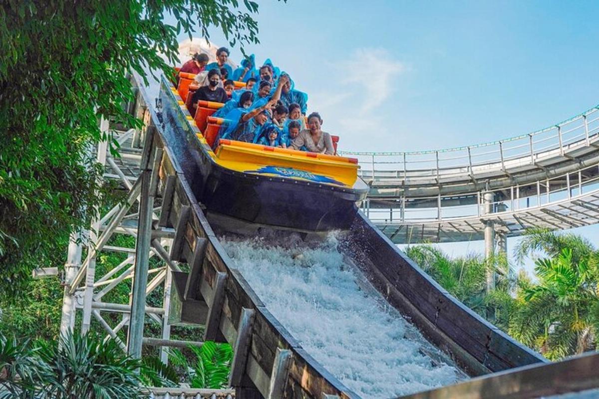 a group of people riding on a roller coaster