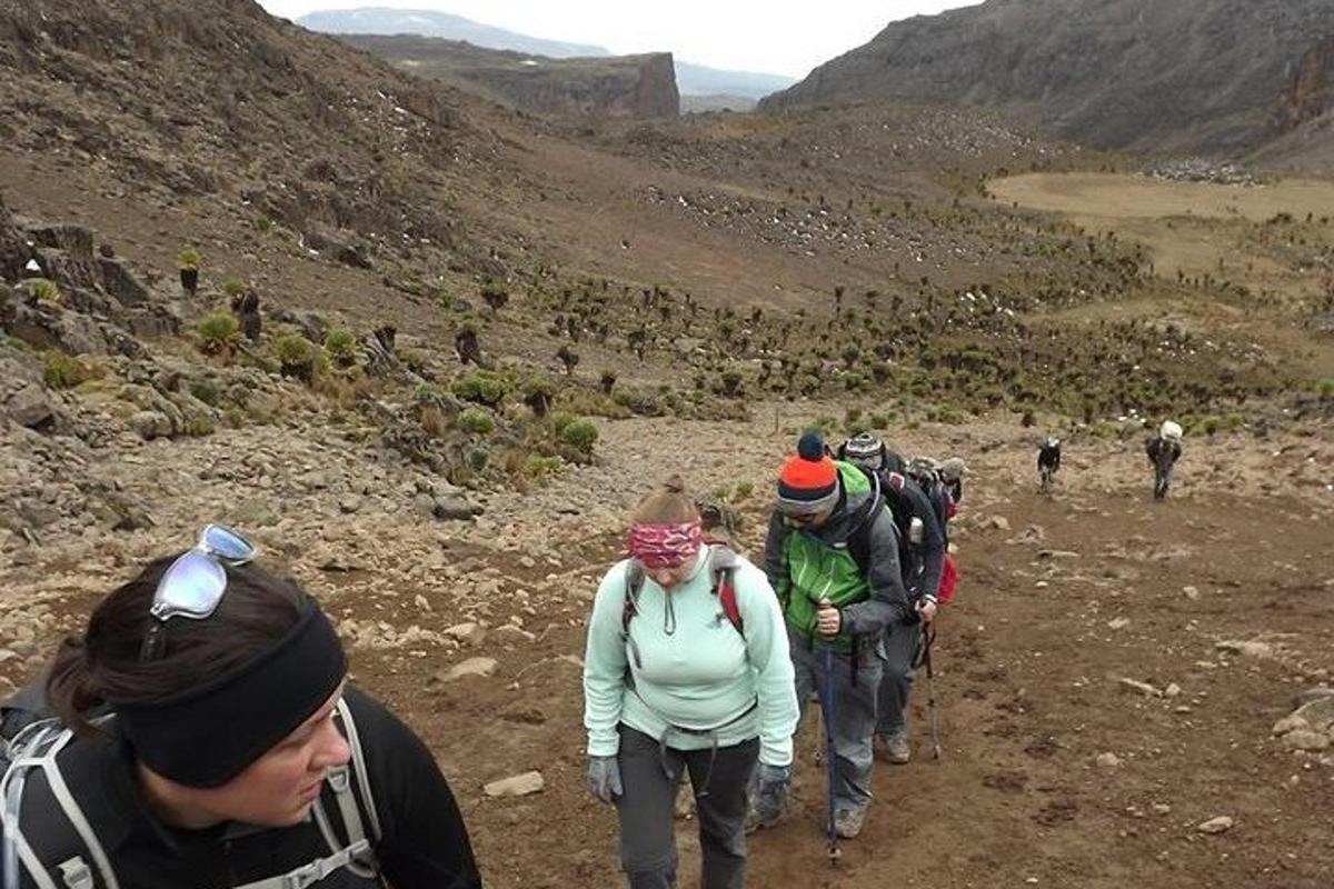 een groep mensen die op een bergpad loopt