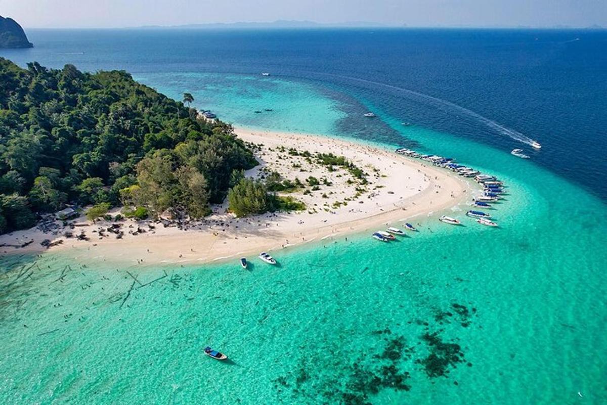 vista aèria d'una platja amb vaixells a l'aigua