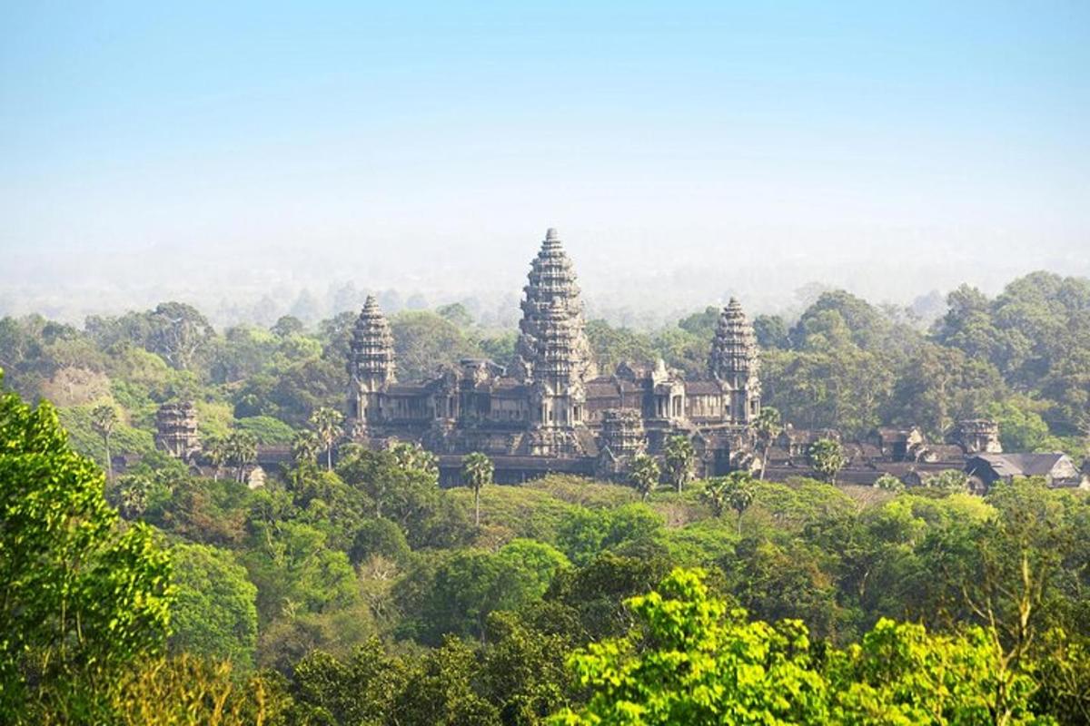 una vista dei templi di Angkor Wat dagli alberi