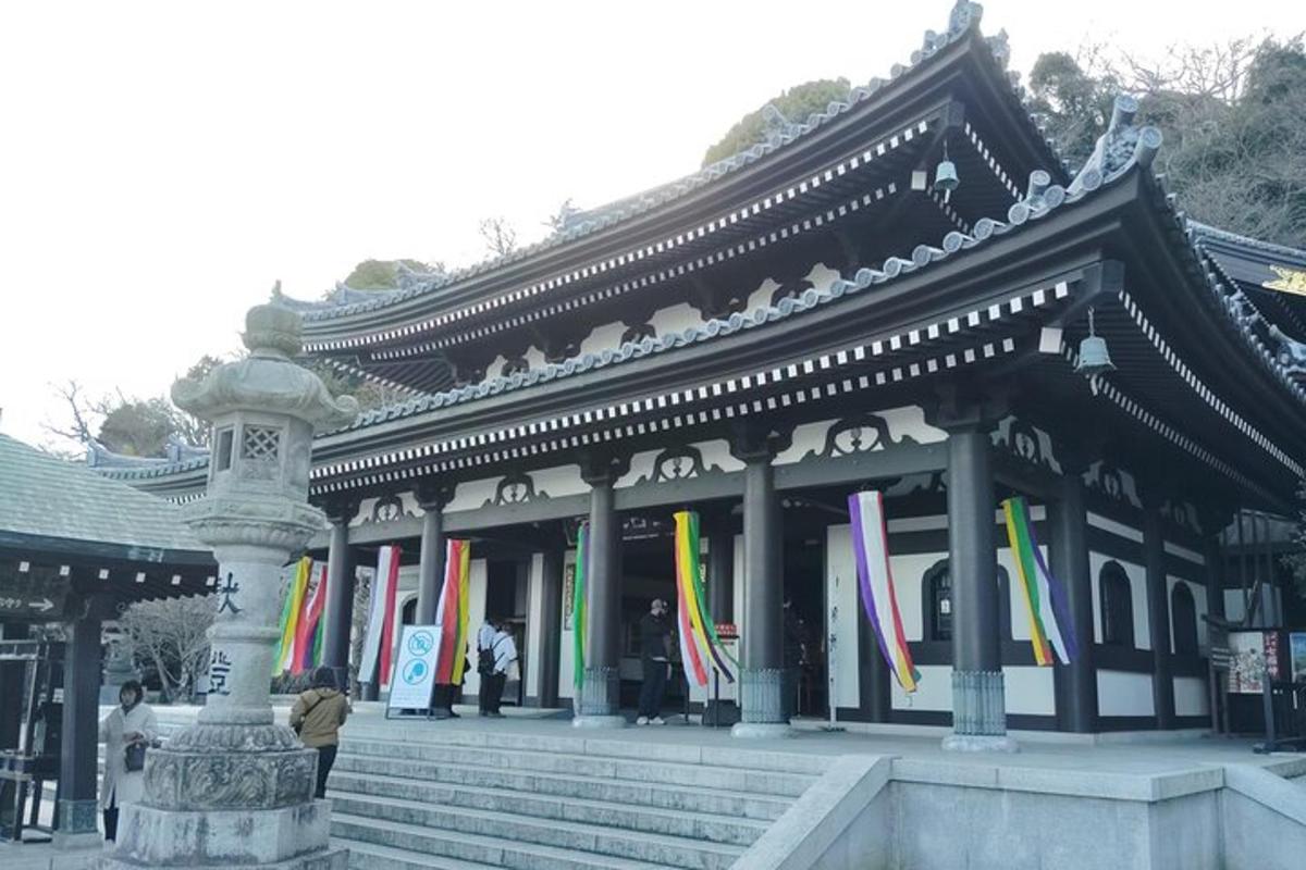 a building with colorful flags in front of it