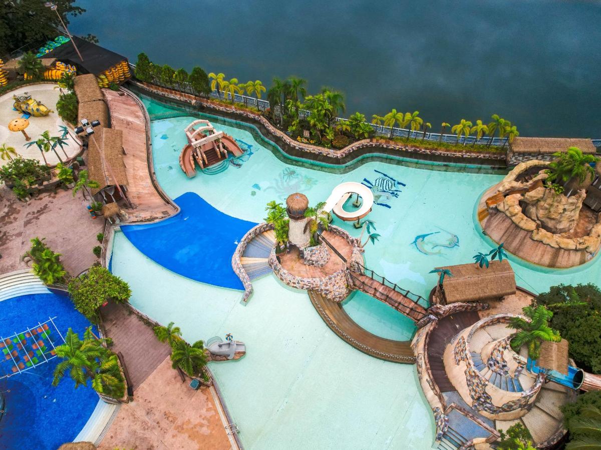 an aerial view of a water park