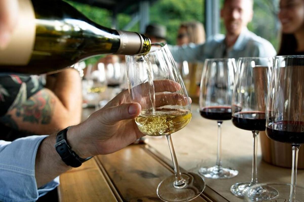 a person pouring a glass of white wine