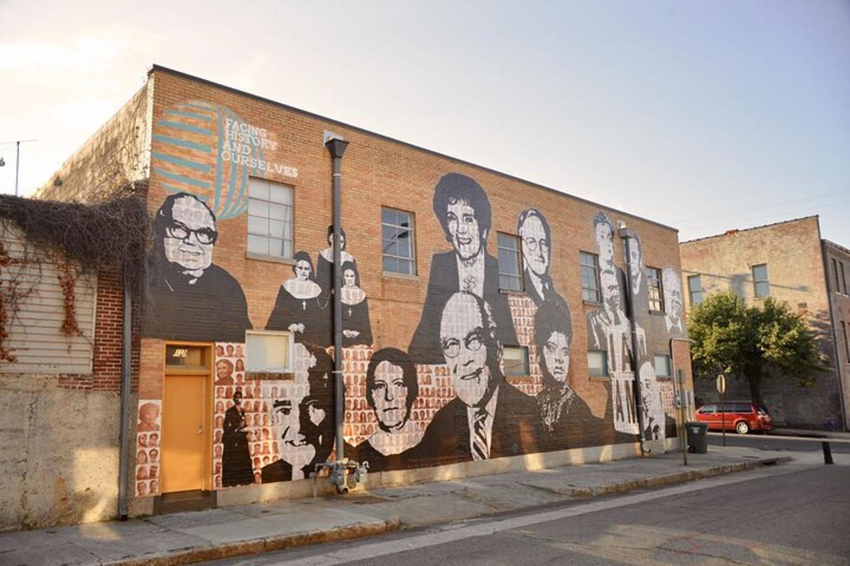 a mural of people on the side of a building
