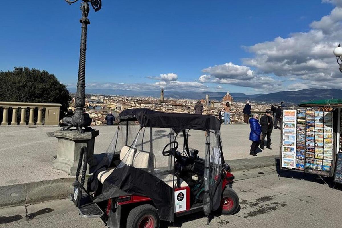 a golf cart parked on the side of a street