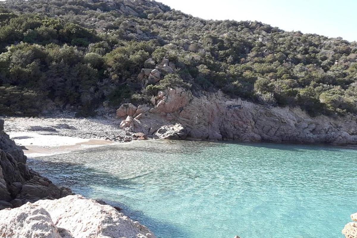 plaža z modro vodo ob gori