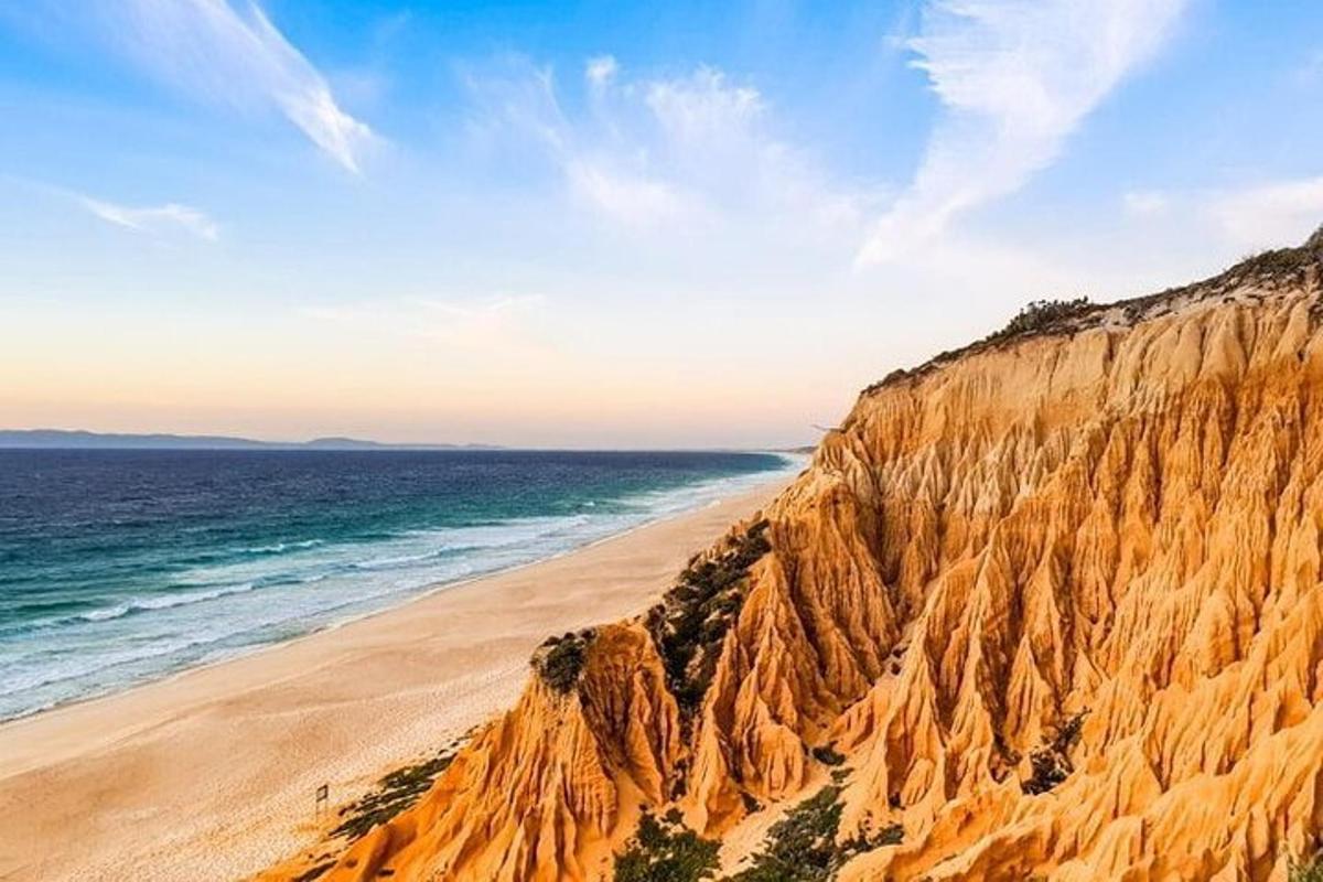 o plajă cu nisip lângă ocean și un munte