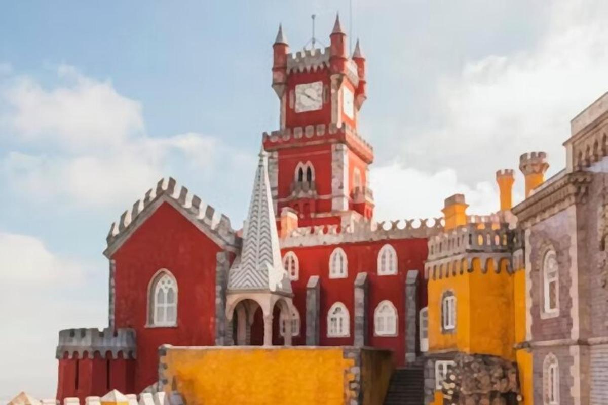 a large red building with a clock tower on it
