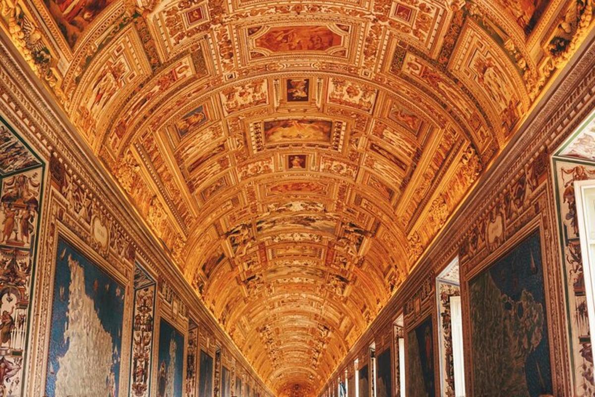 a room with a ceiling with paintings on it