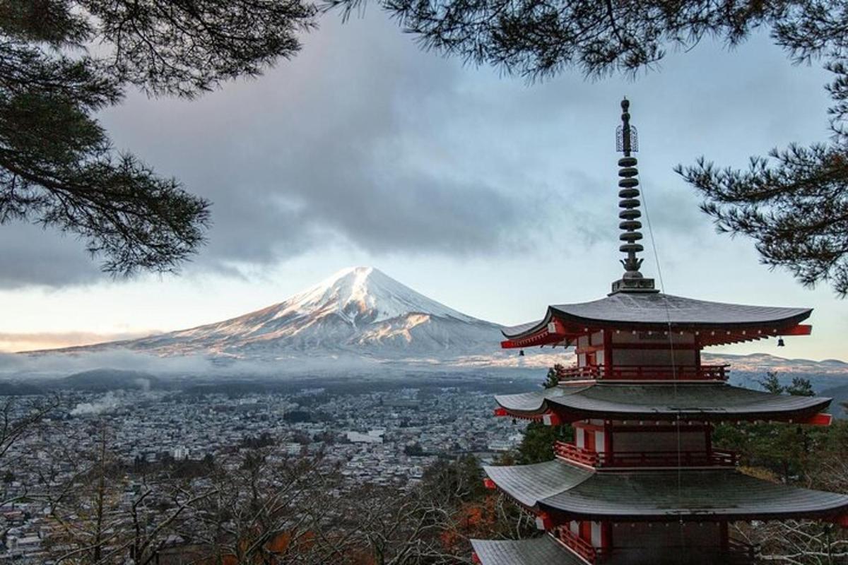 a pagoda with a mountain in the background