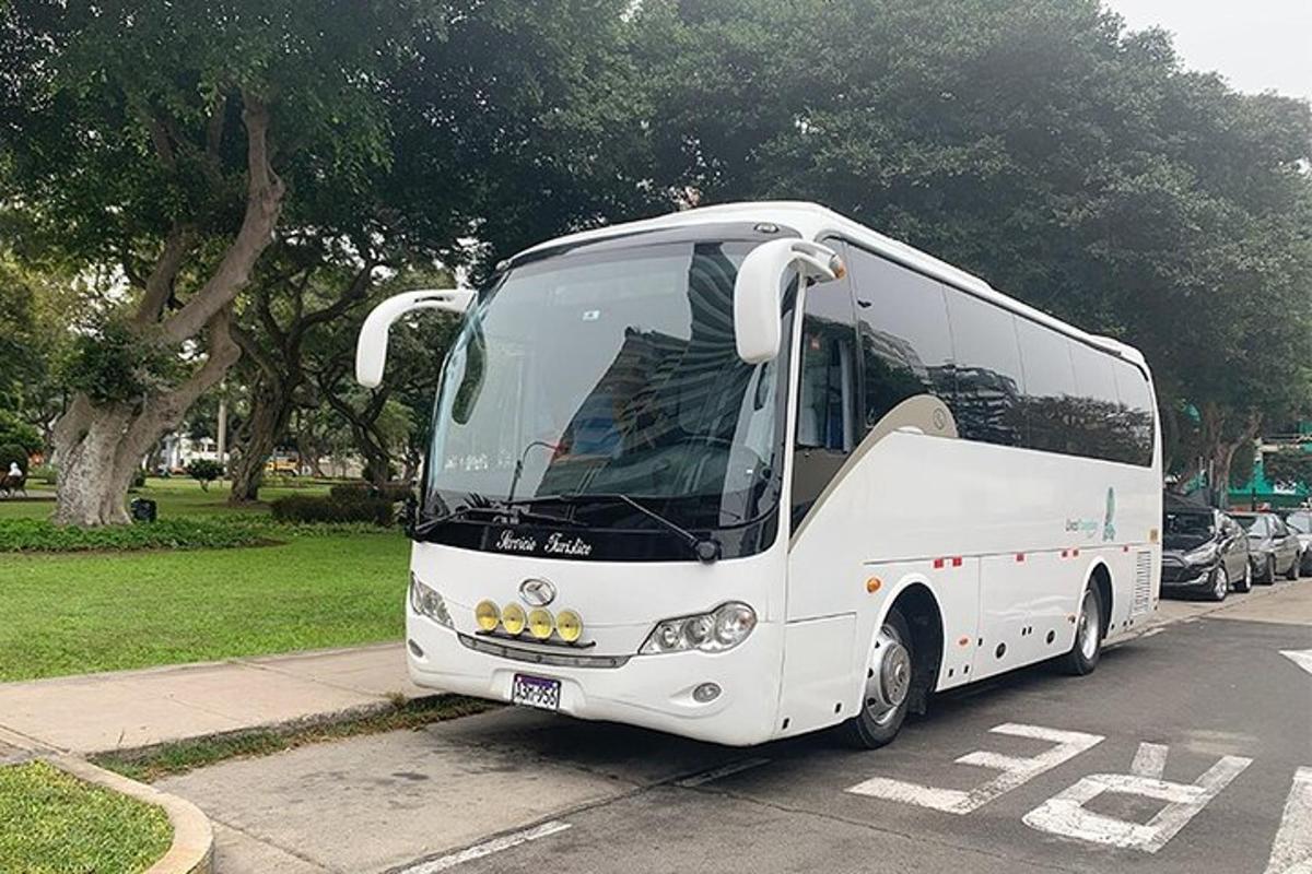 tänava äärde pargitud valge buss