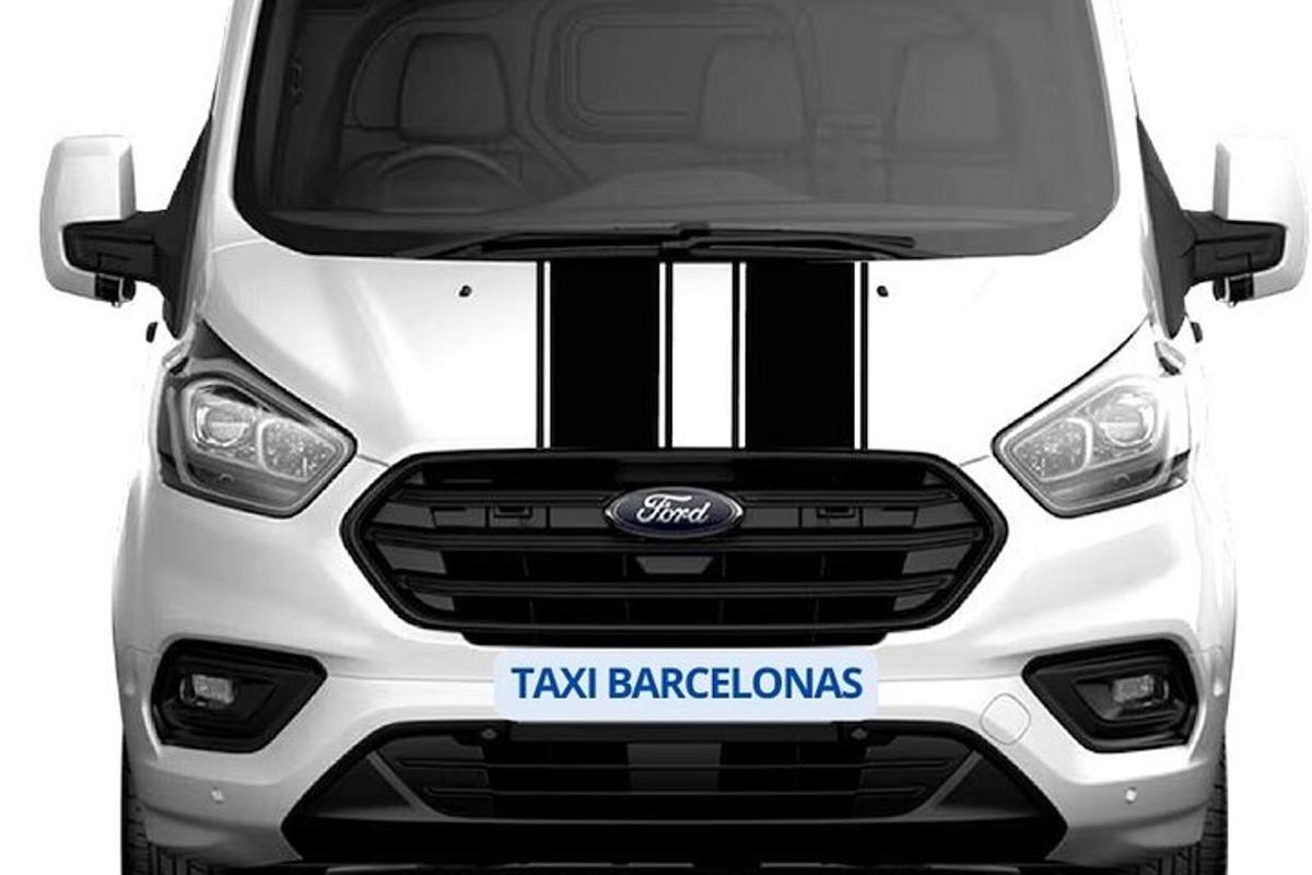 uma van branca com listras pretas na frente