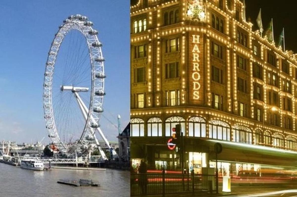 a large building with a ferris wheel in the background