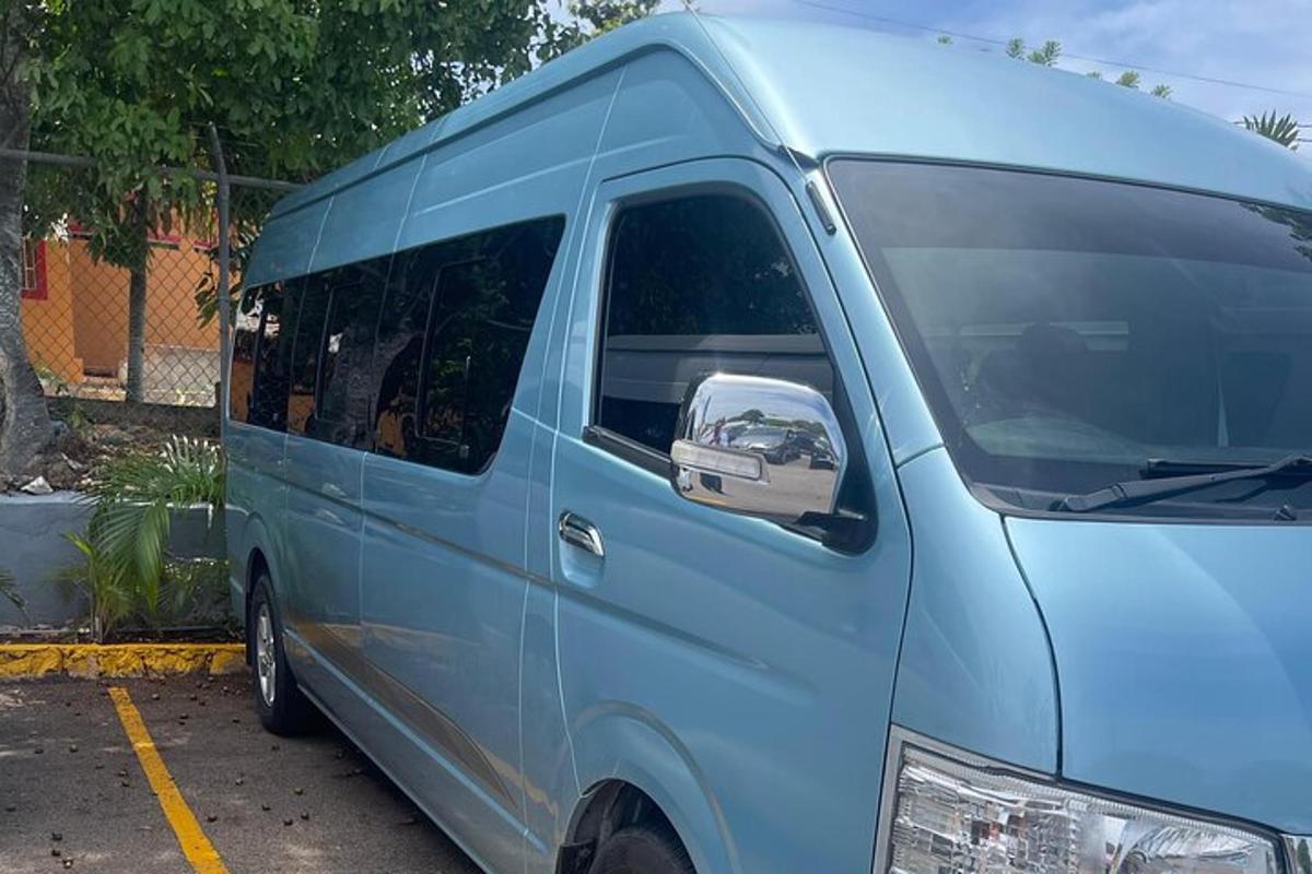 isang asul na van ang pumarada sa isang parking lot