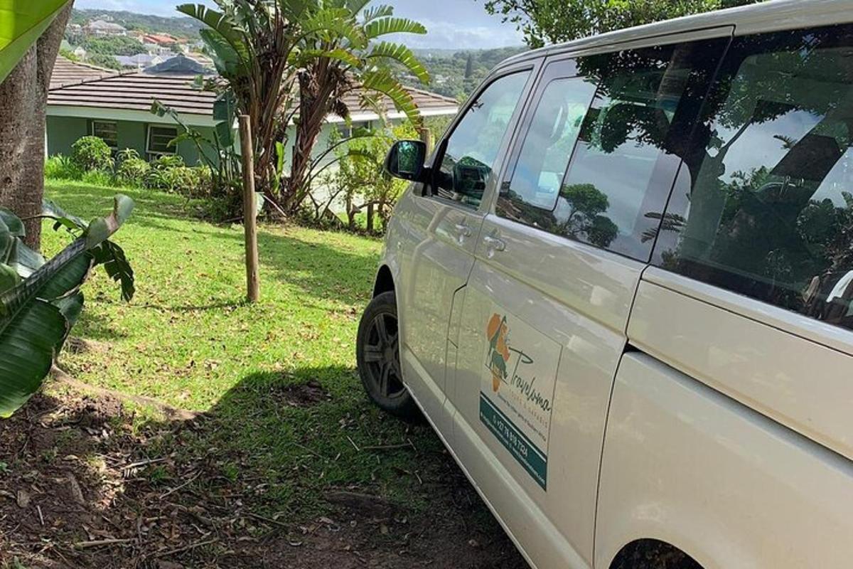 a white van parked in a yard next to a house