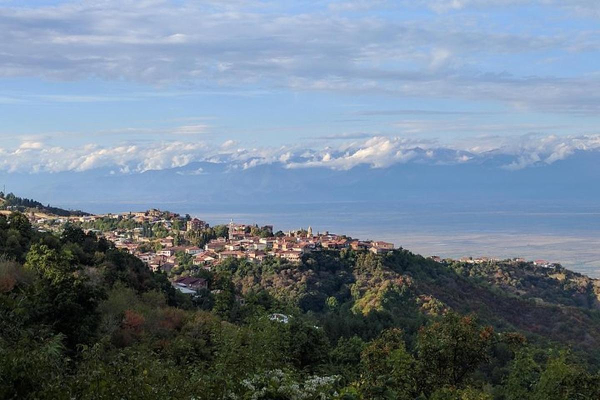 mesto na hribu z gorami v ozadju