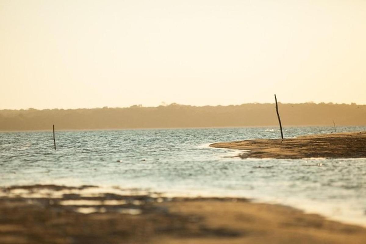 a body of water with two poles in it