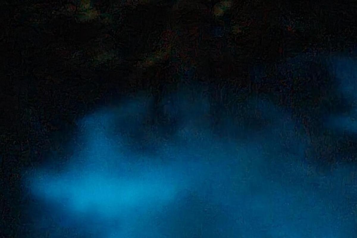 Un humo azul en el cielo por la noche
