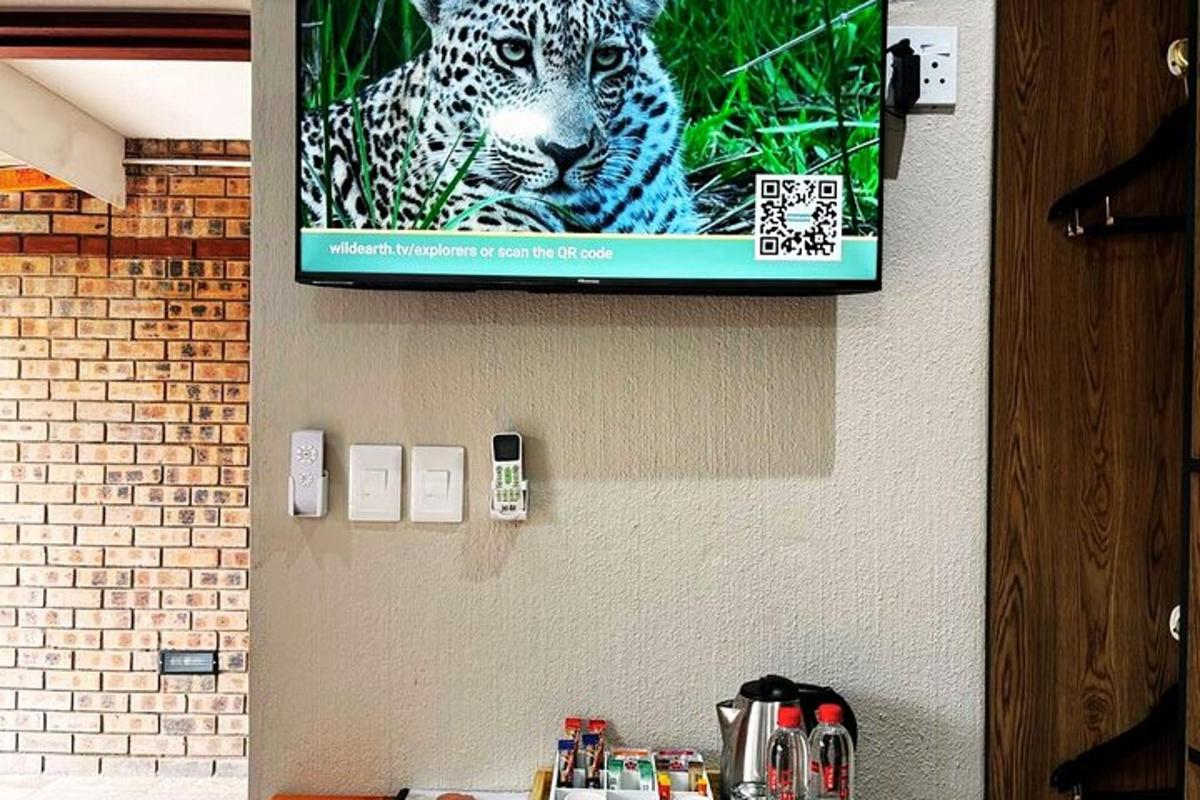 uma televisão pendurada na parede com um leopardo nela