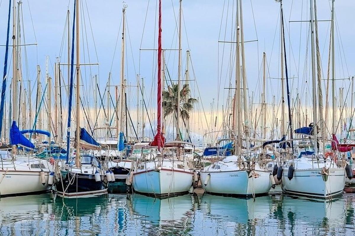 un gruppo di barche attraccate in un porto