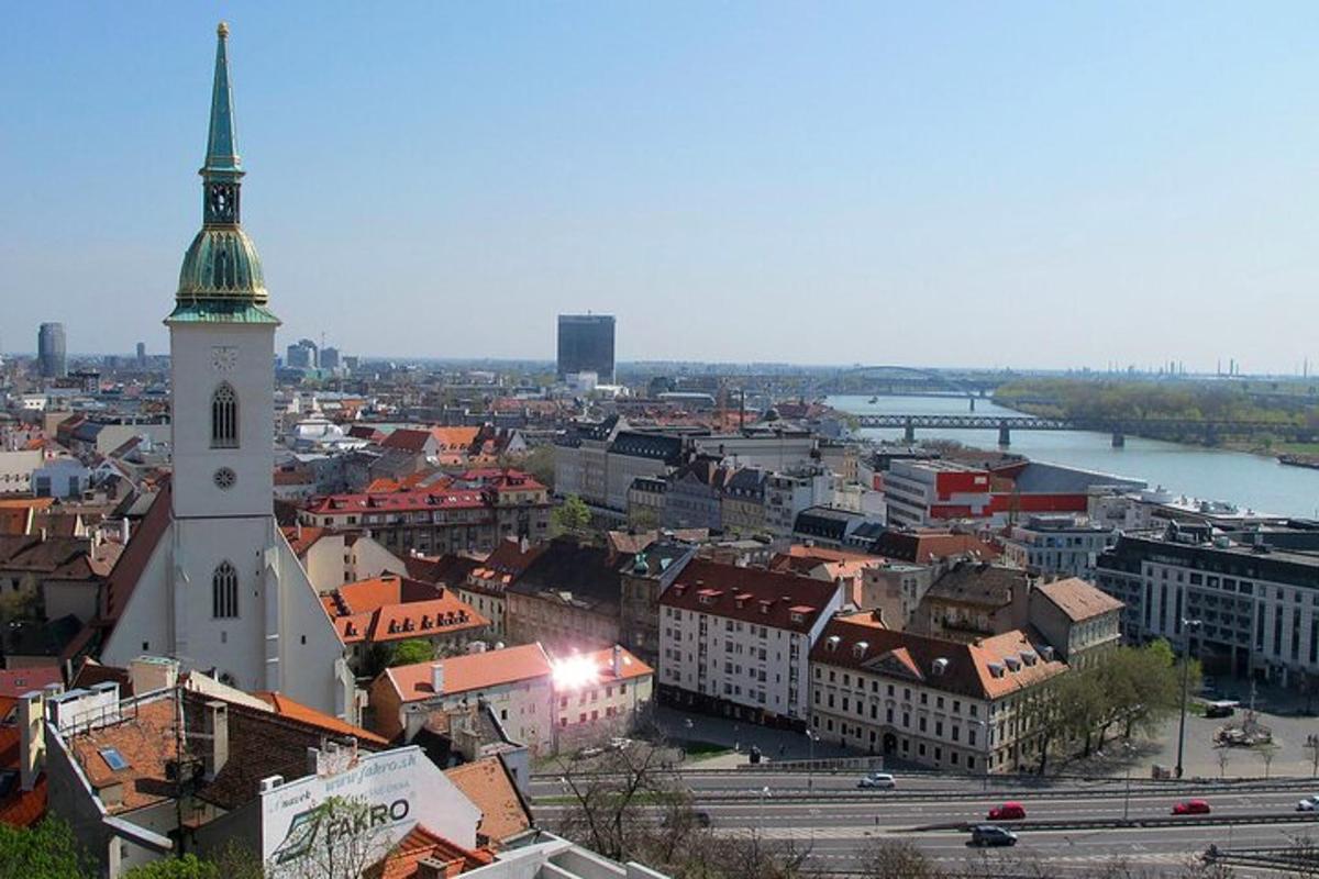 a view of a city with a clock tower