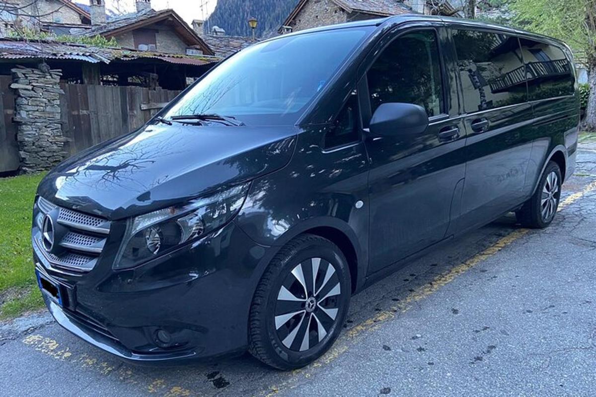 ein schwarzer Lieferwagen, der am Straßenrand geparkt ist